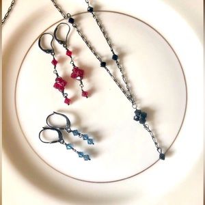 Cheryl Reis Black Beaded Necklace & 2 Beaded Hanging Earrings Bundle